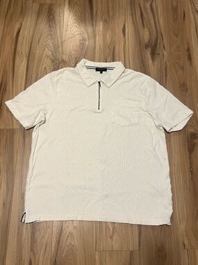 Ted Baker White Textured Zip-Up Polo Top